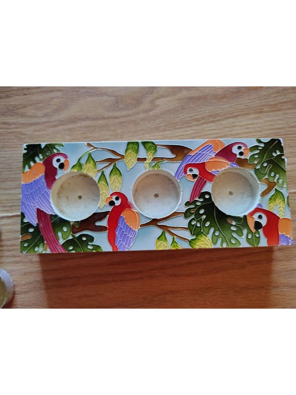 Parrot Design Tea Light Candle Holder With Bright Tropical Colors - Picture 2 of 7